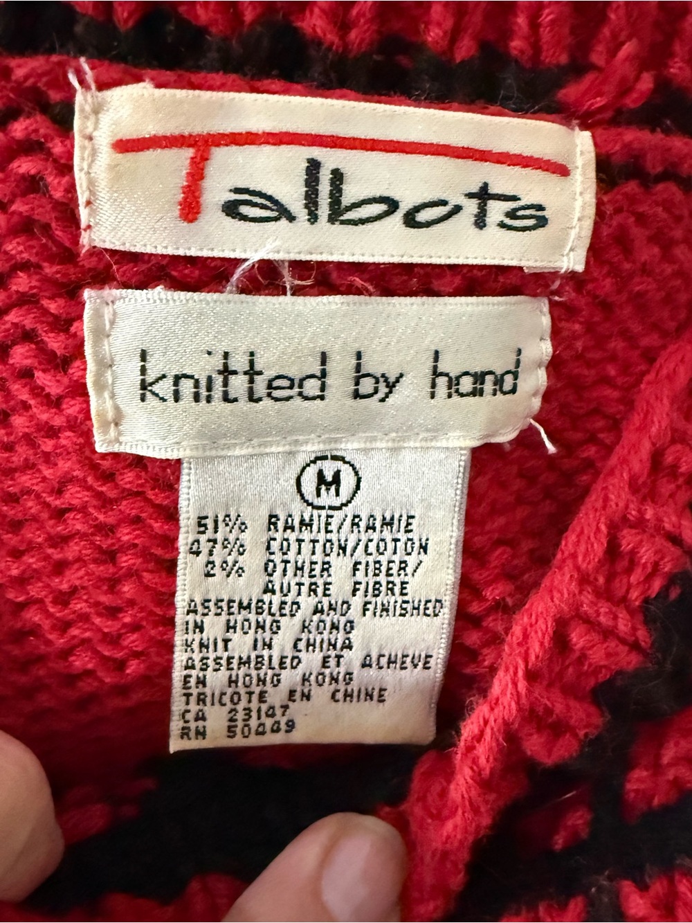Talbots Blue Red Christmas Sweater Reindeer Snowflake Patchwork Size Medium - Picture 13 of 14